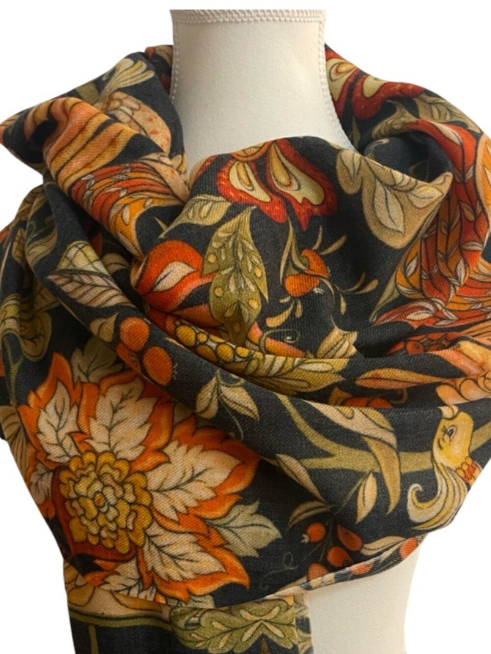 Roots of Kashmir Wool Silk Floral Scarf Wrap 26 x 72